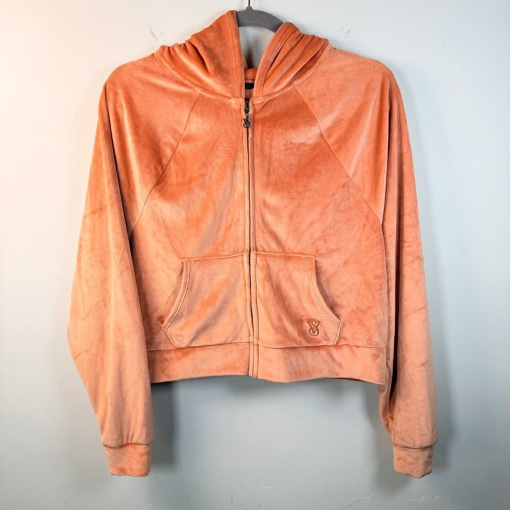 Victoria's Secret On Point Velour Hoodie Women XS Canyon Rose Full Zip Cropped